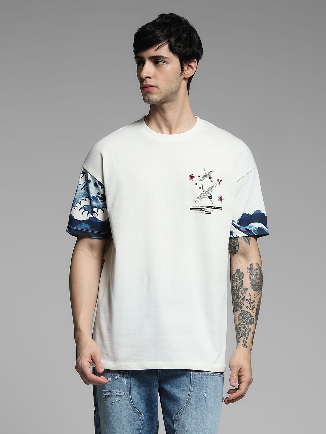 White Printed Cotton Oversized T-shirt