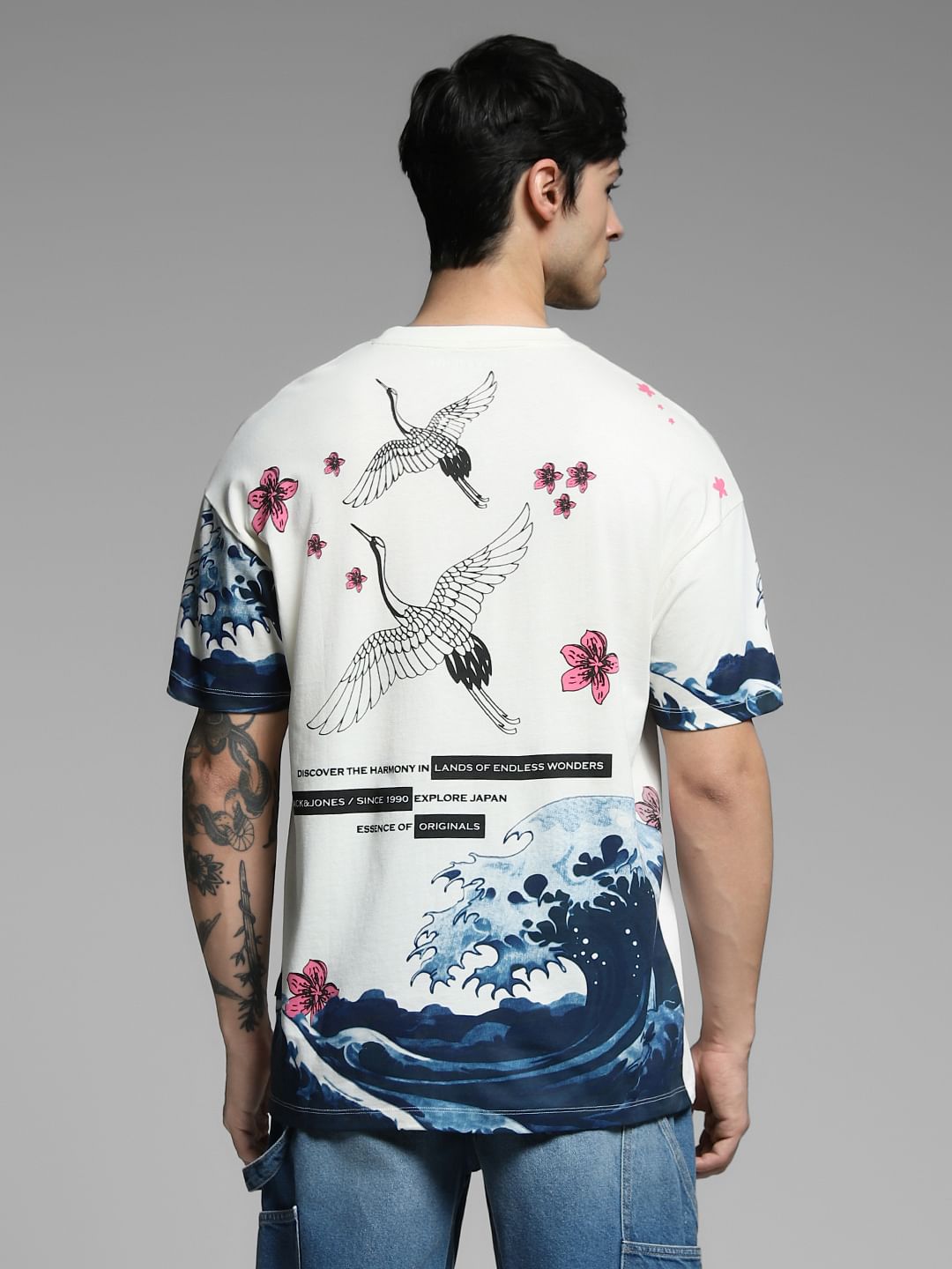 White Printed Cotton Oversized T-shirt
