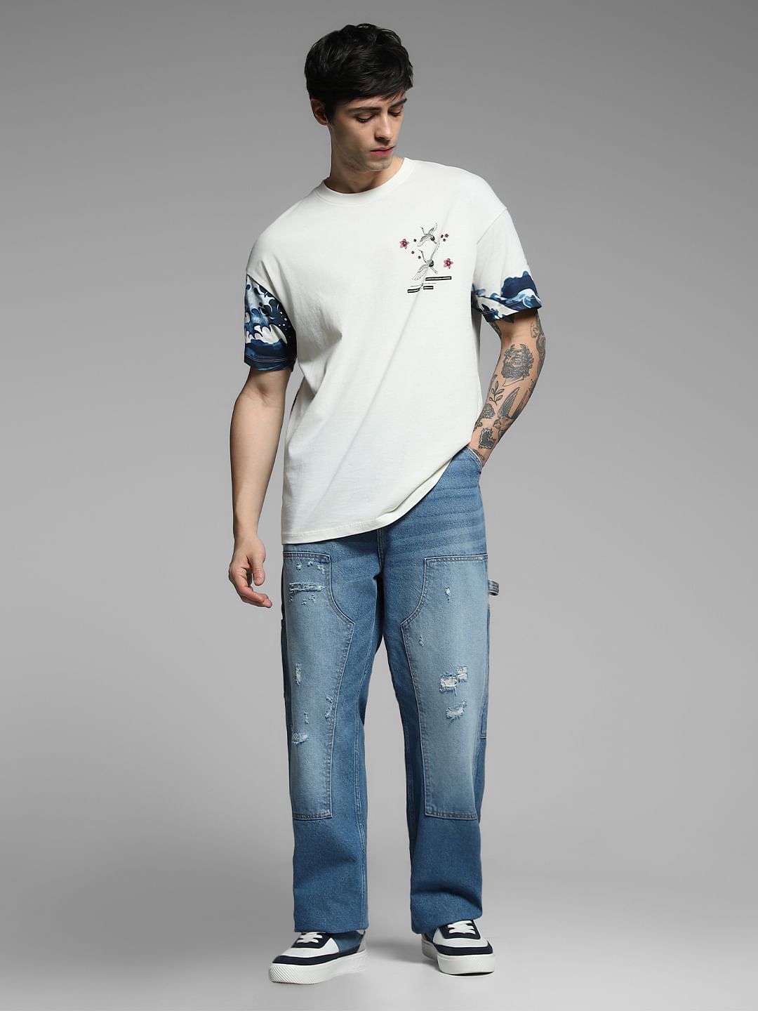 White Printed Cotton Oversized T-shirt