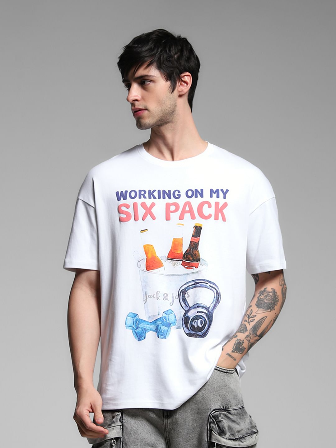 White Graphic Print Cotton T-shirt