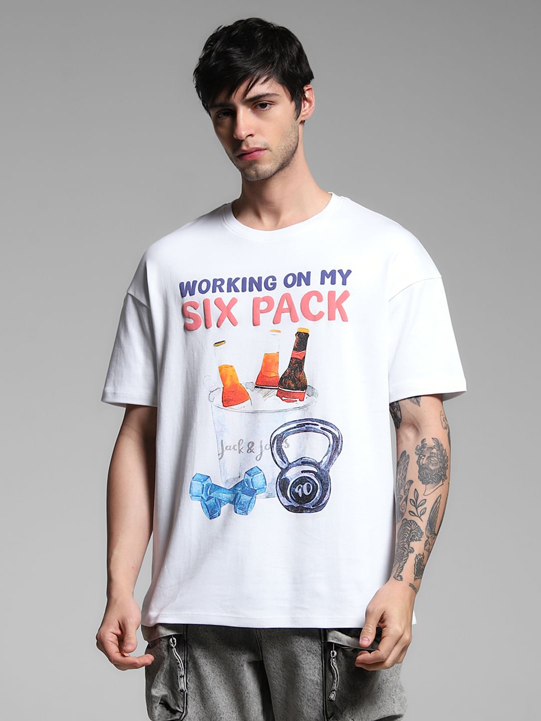 White Graphic Print Cotton T-shirt