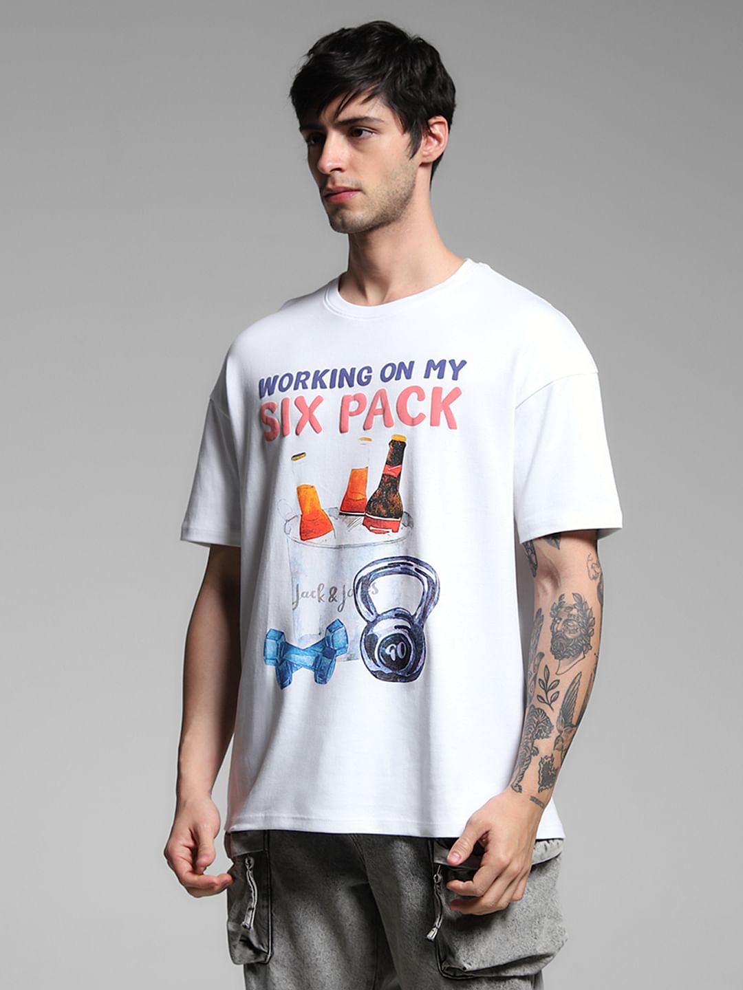 White Graphic Print Cotton T-shirt