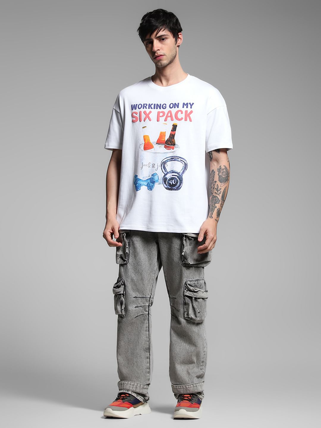 White Graphic Print Cotton T-shirt