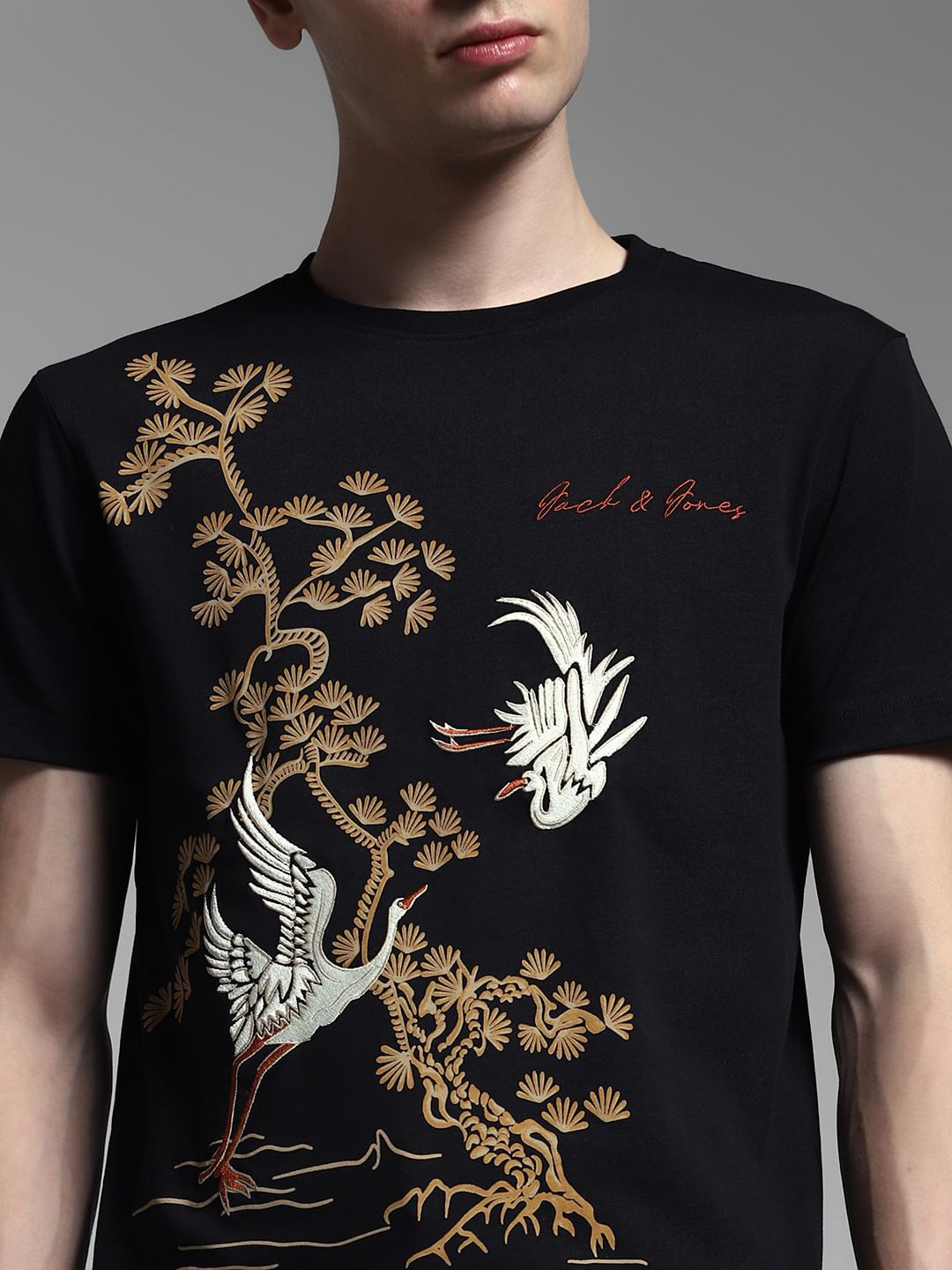 Black Embroidered Graphic T-shirt