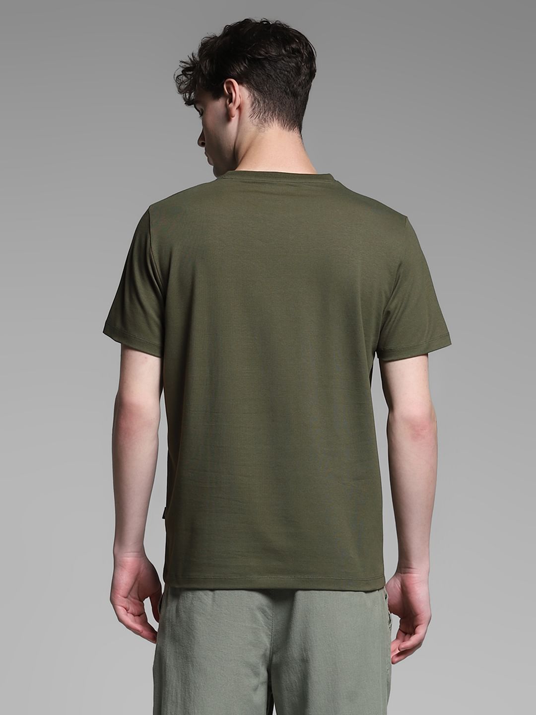 Olive Embroidered Print Cotton T-shirt