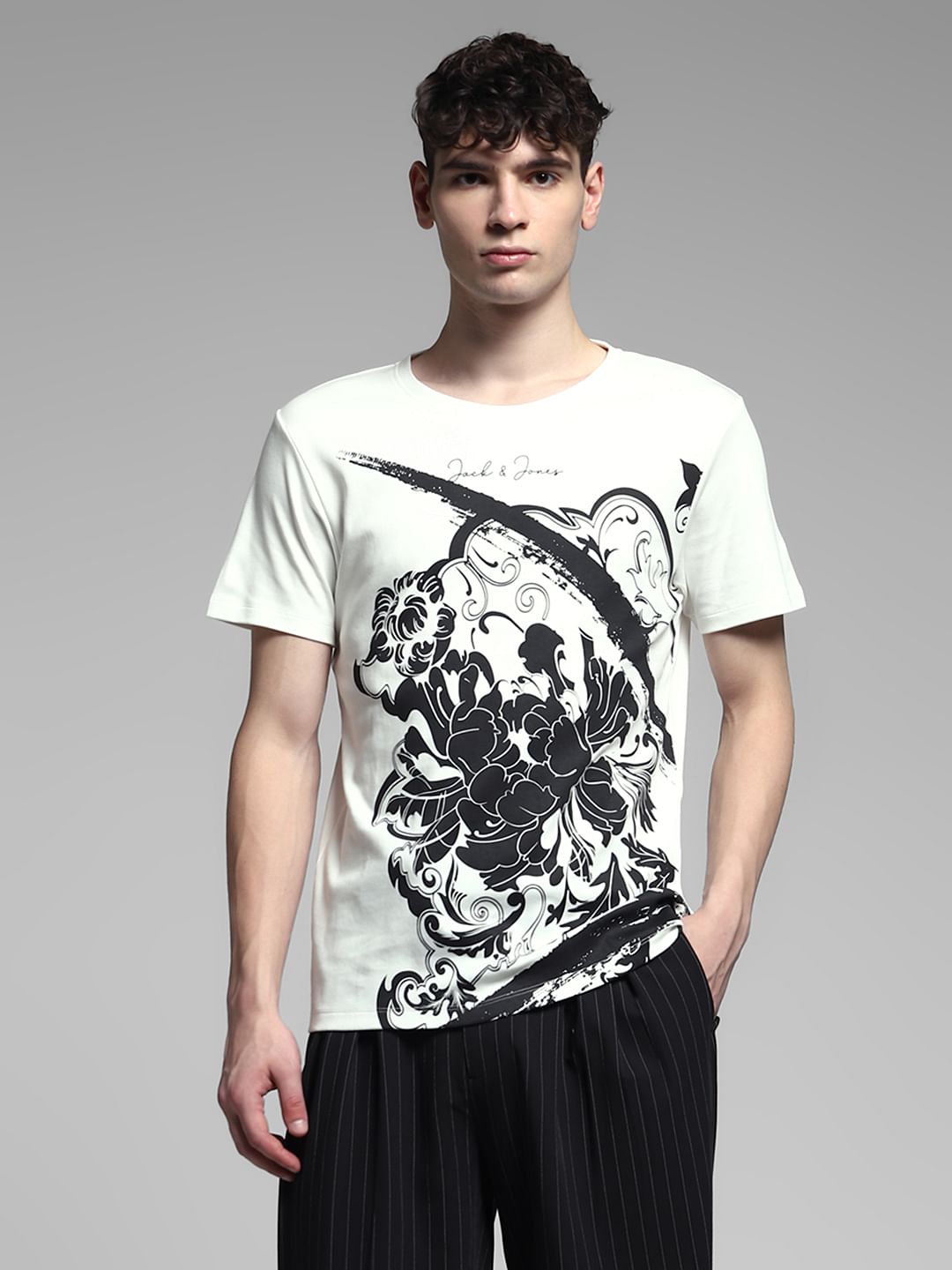 White Graphic Print Cotton T-shirt