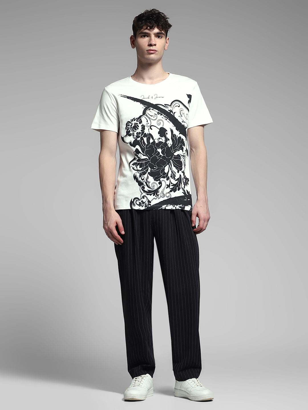 White Graphic Print Cotton T-shirt