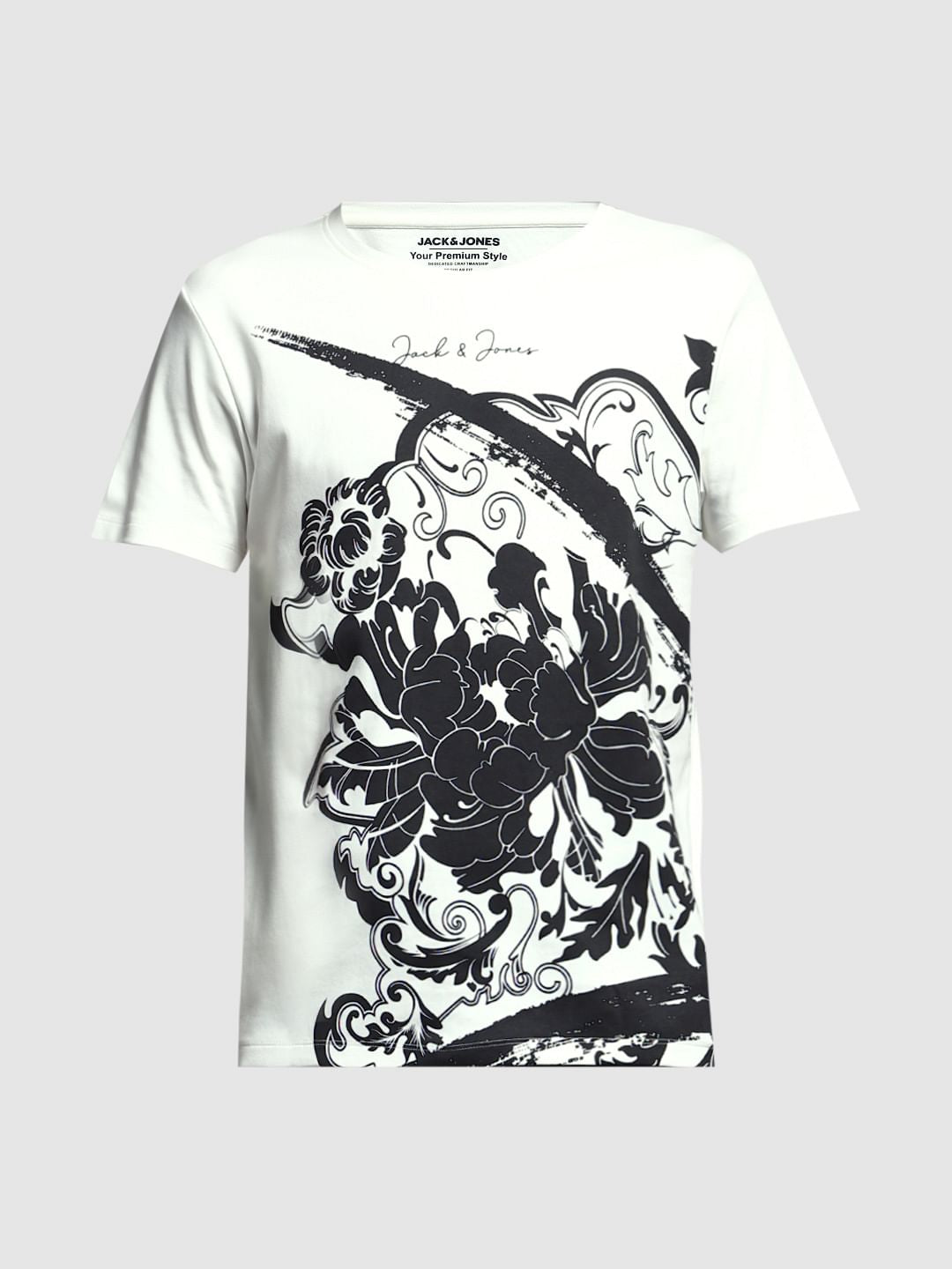 White Graphic Print Cotton T-shirt