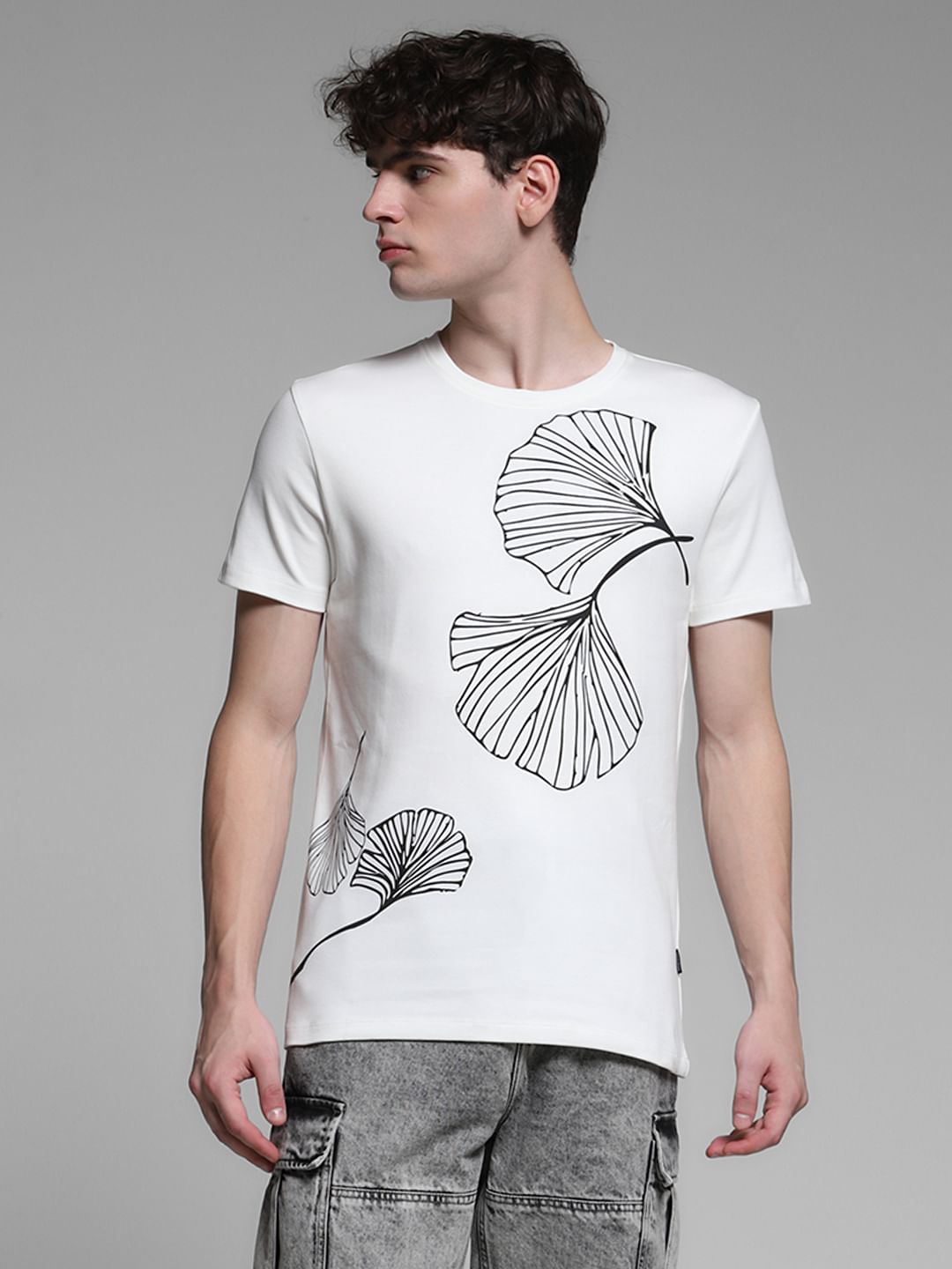 White Graphic Print Cotton T-shirt
