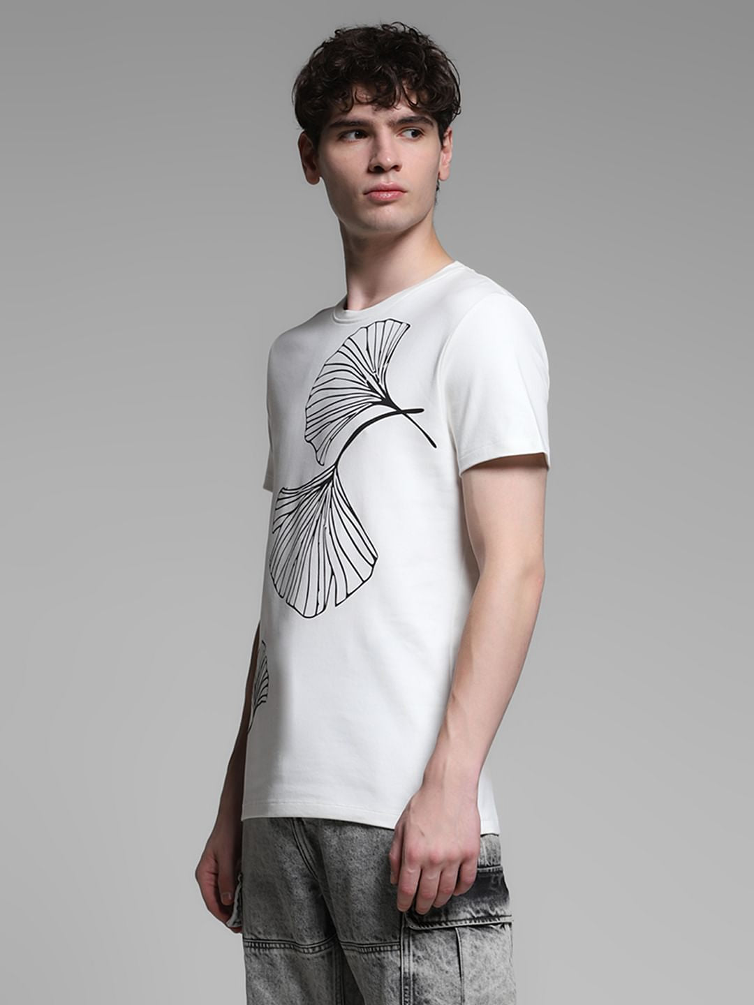 White Graphic Print Cotton T-shirt