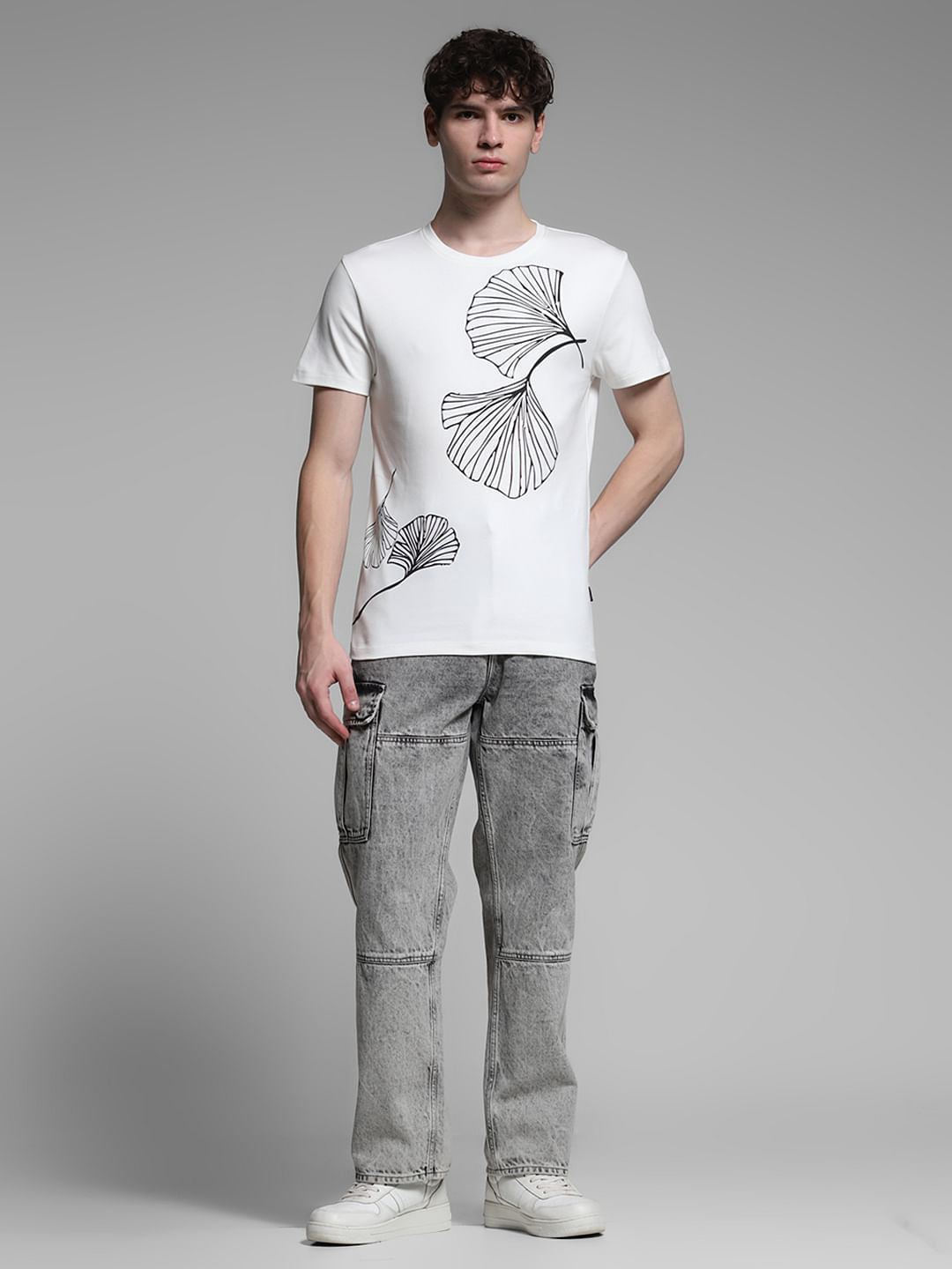 White Graphic Print Cotton T-shirt