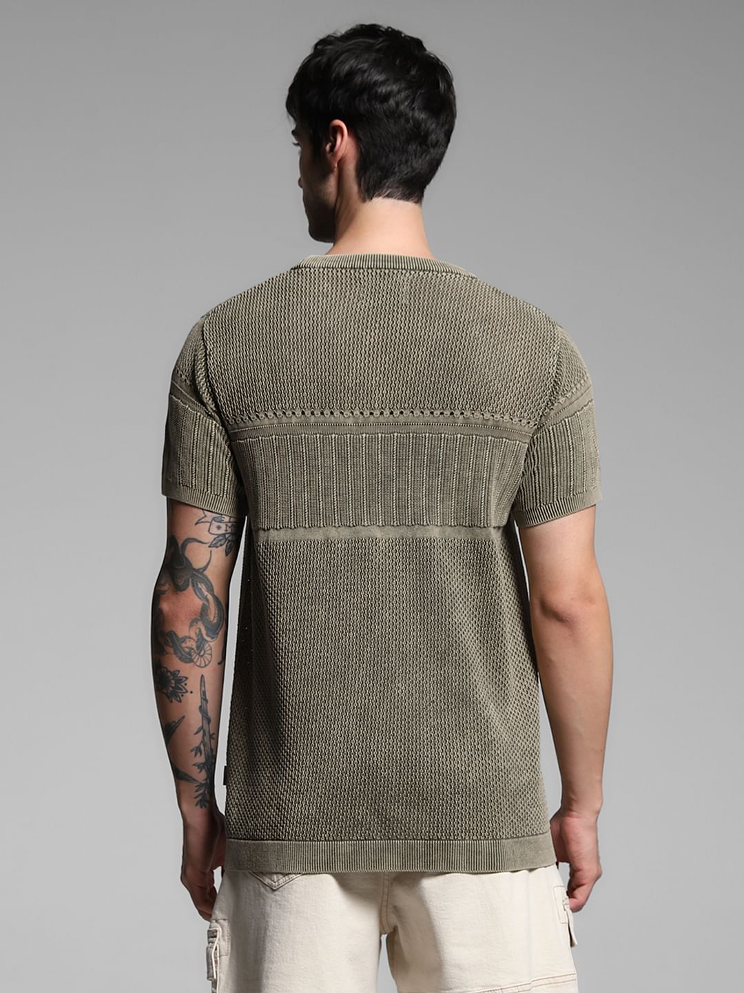Green Jacquard Crew Neck Pullover