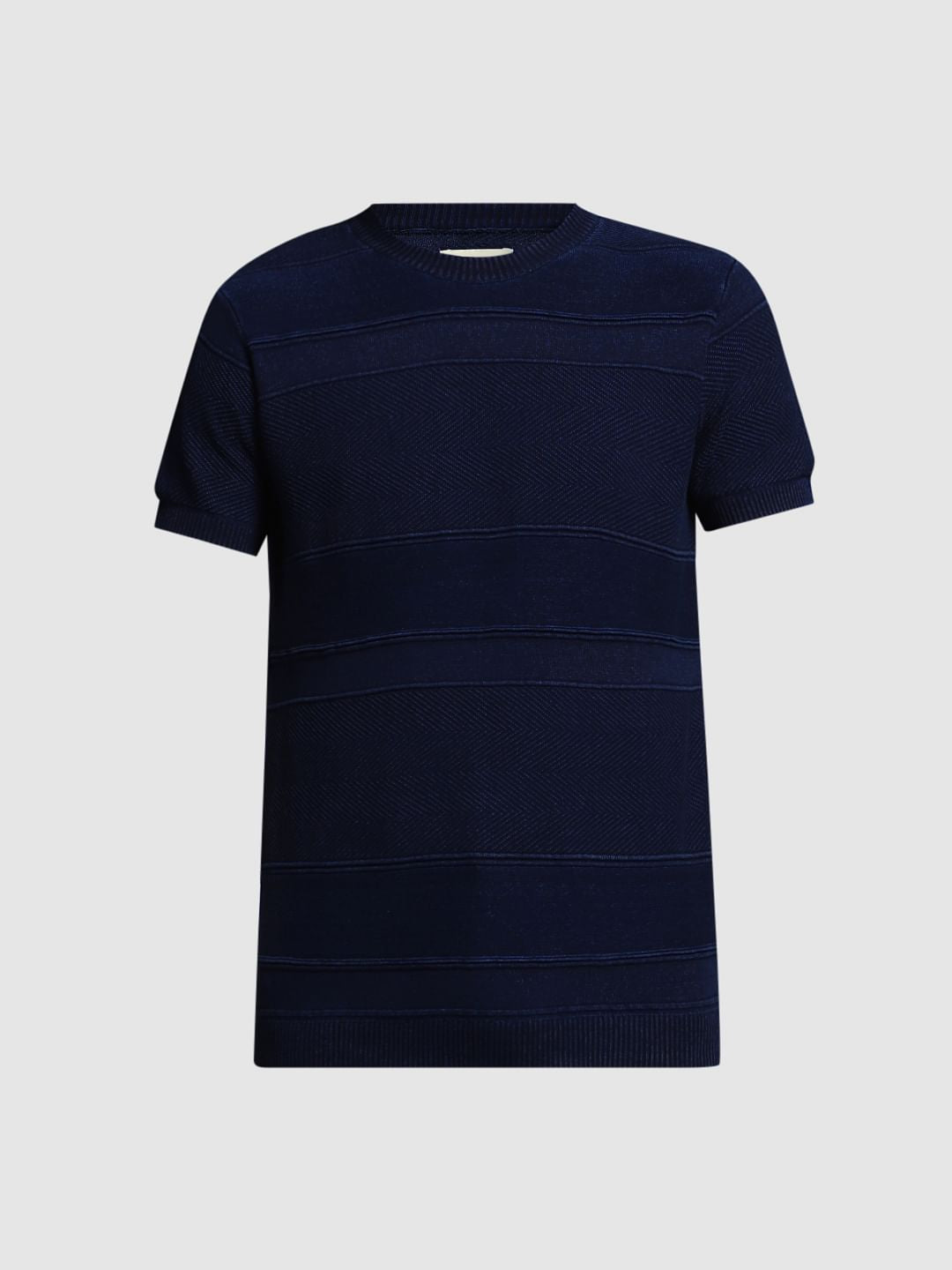 Blue Striped Knitted Crew Neck T-shirt