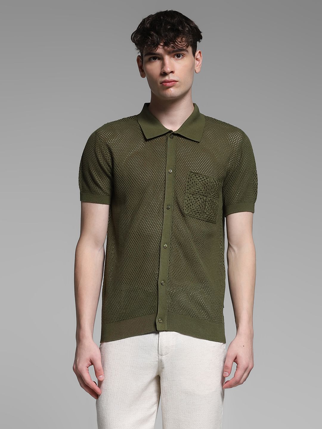 Olive Front Open Pullover