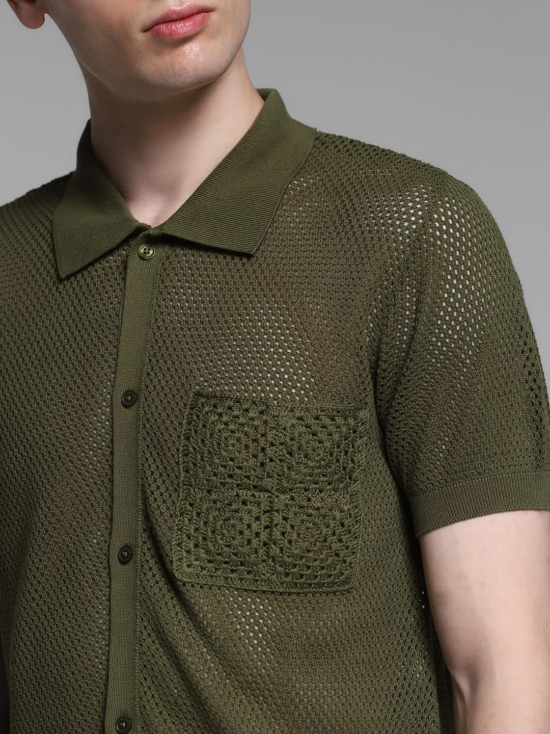 Olive Front Open Pullover