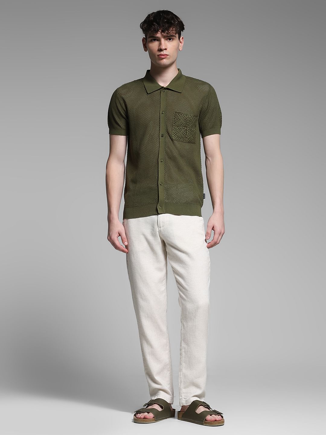 Olive Front Open Pullover