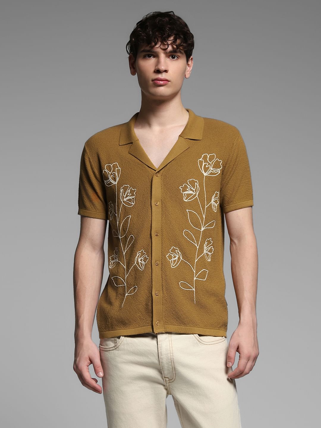 Brown Printed Front Open Pullover