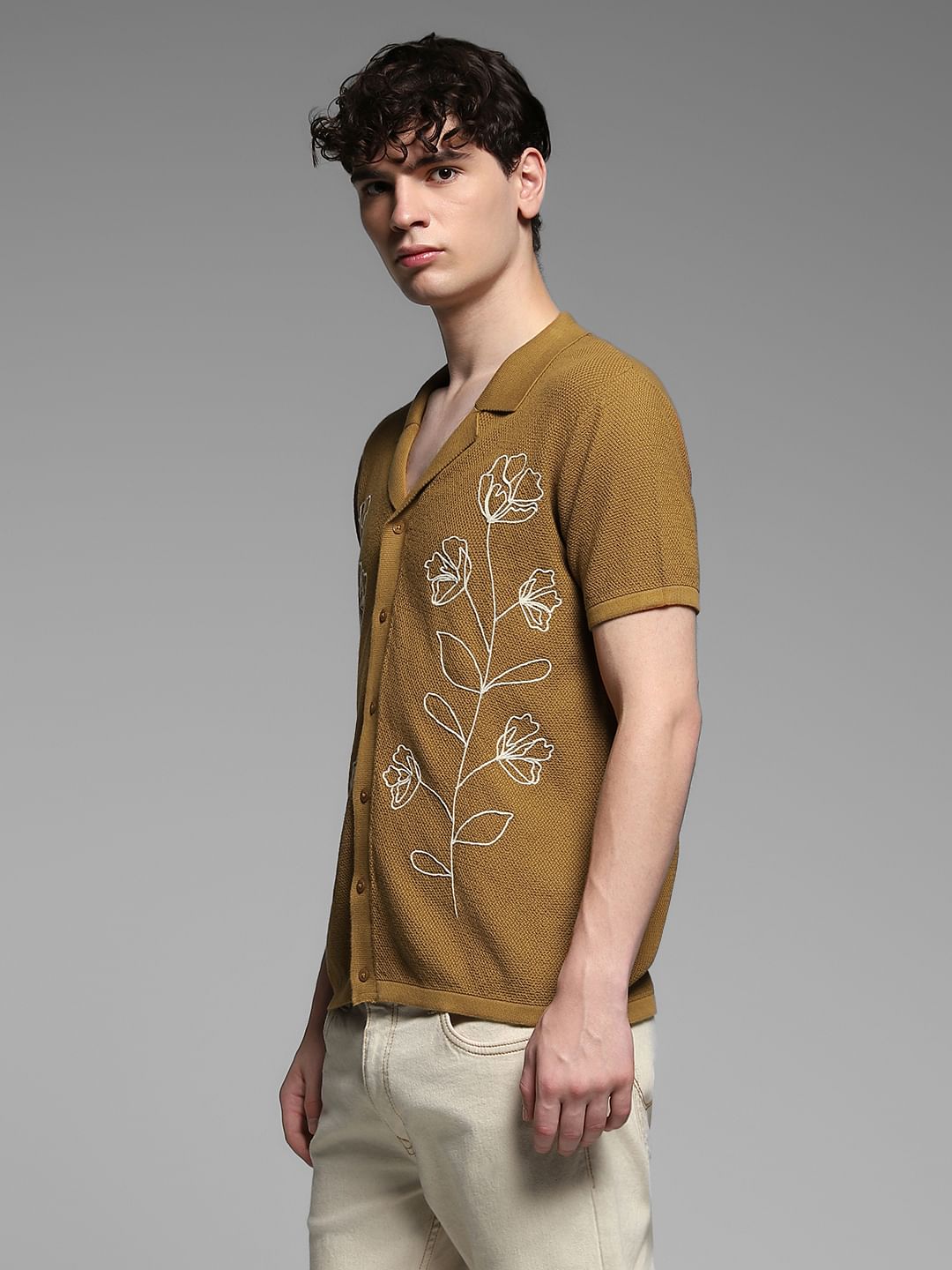 Brown Printed Front Open Pullover