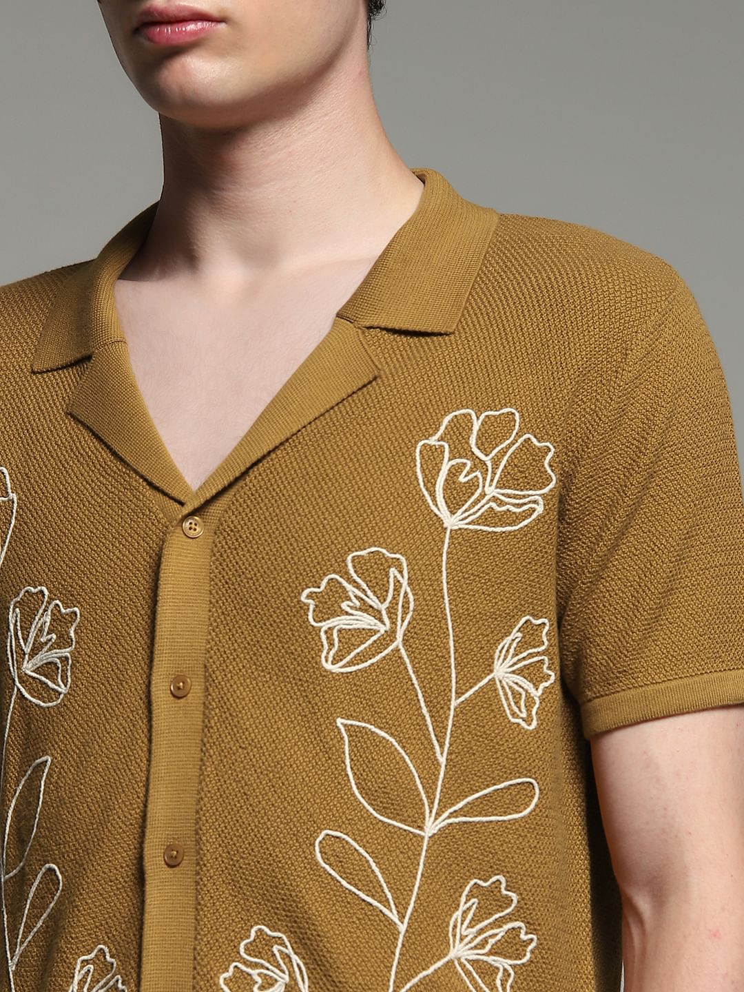 Brown Printed Front Open Pullover