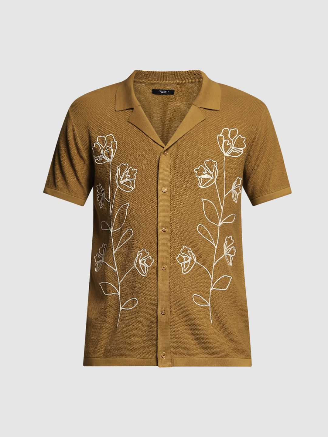 Brown Printed Front Open Pullover