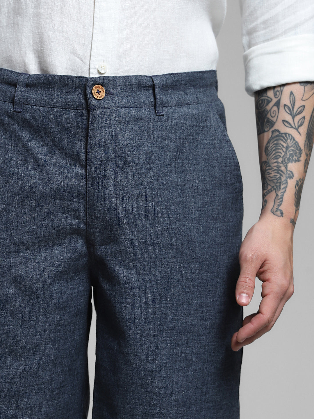 JACK&JONES Navy Blue Linen Blend Shorts