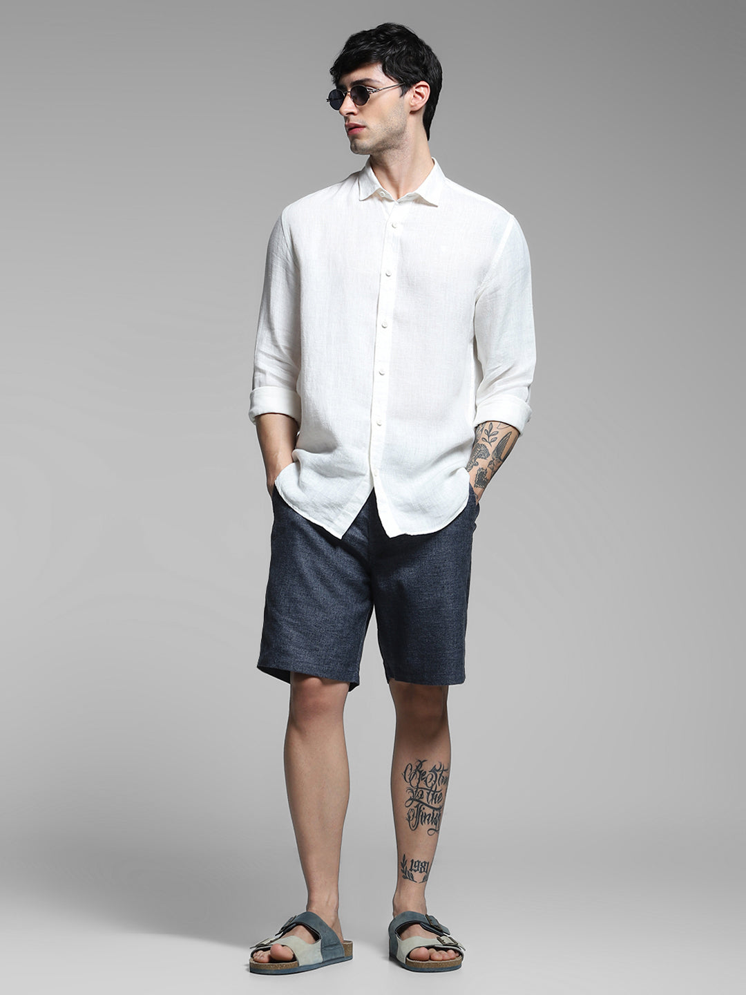 JACK&JONES Navy Blue Linen Blend Shorts