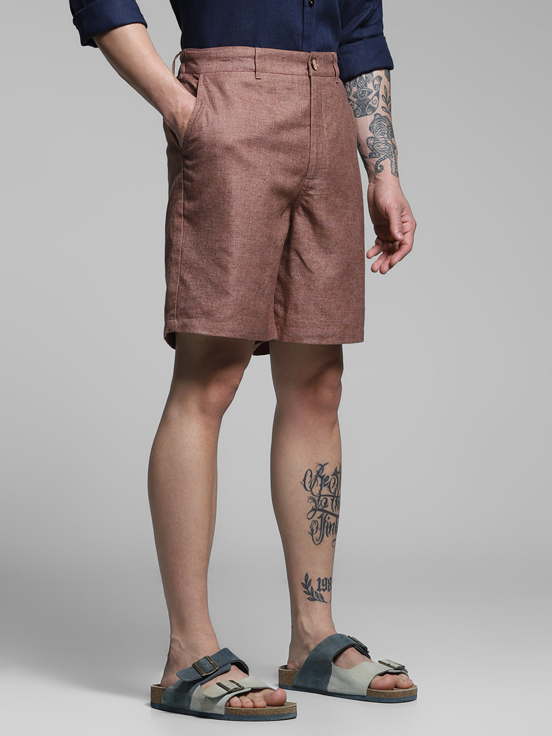 JACK&JONES Dark Brown Linen Blend Shorts