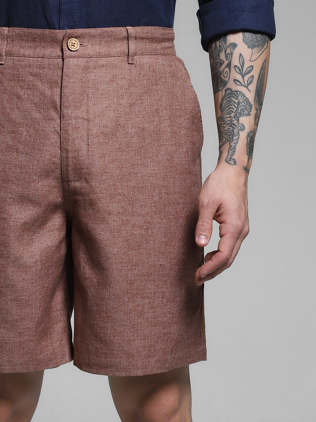 JACK&JONES Dark Brown Linen Blend Shorts