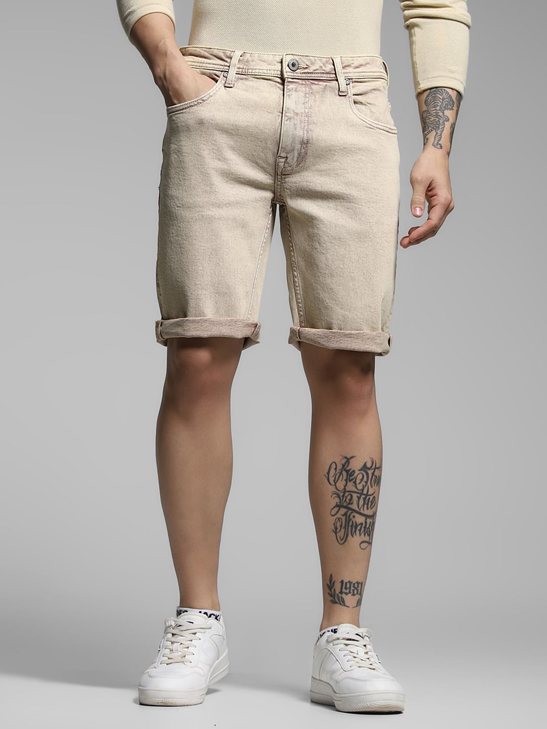 Brown Mid Rise Denim Shorts