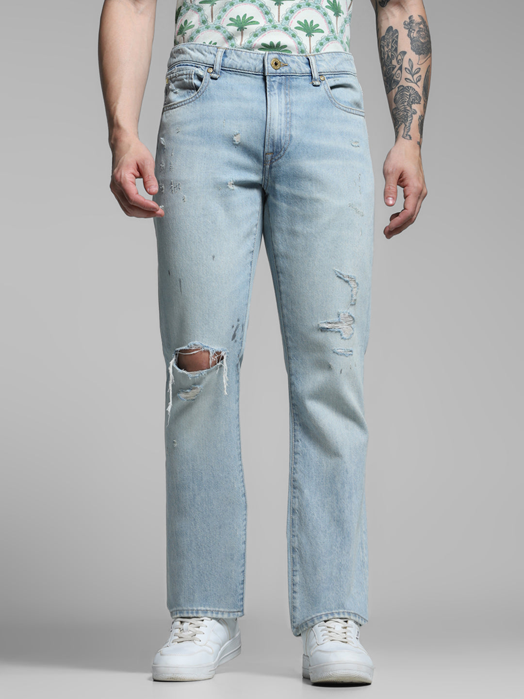 JACK&JONES Blue Distressed Clark Regular Fit Jeans