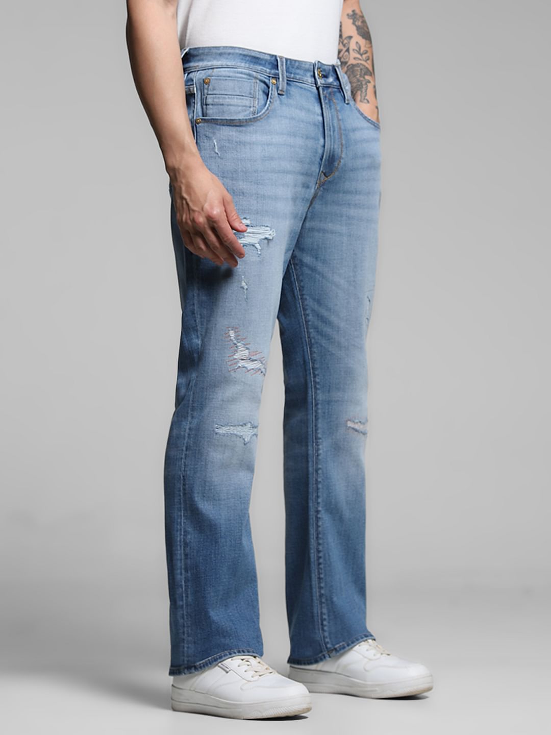 Light Blue High Rise Distressed Bootcut Jeans