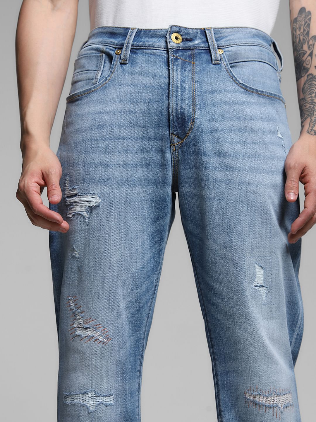 Light Blue High Rise Distressed Bootcut Jeans
