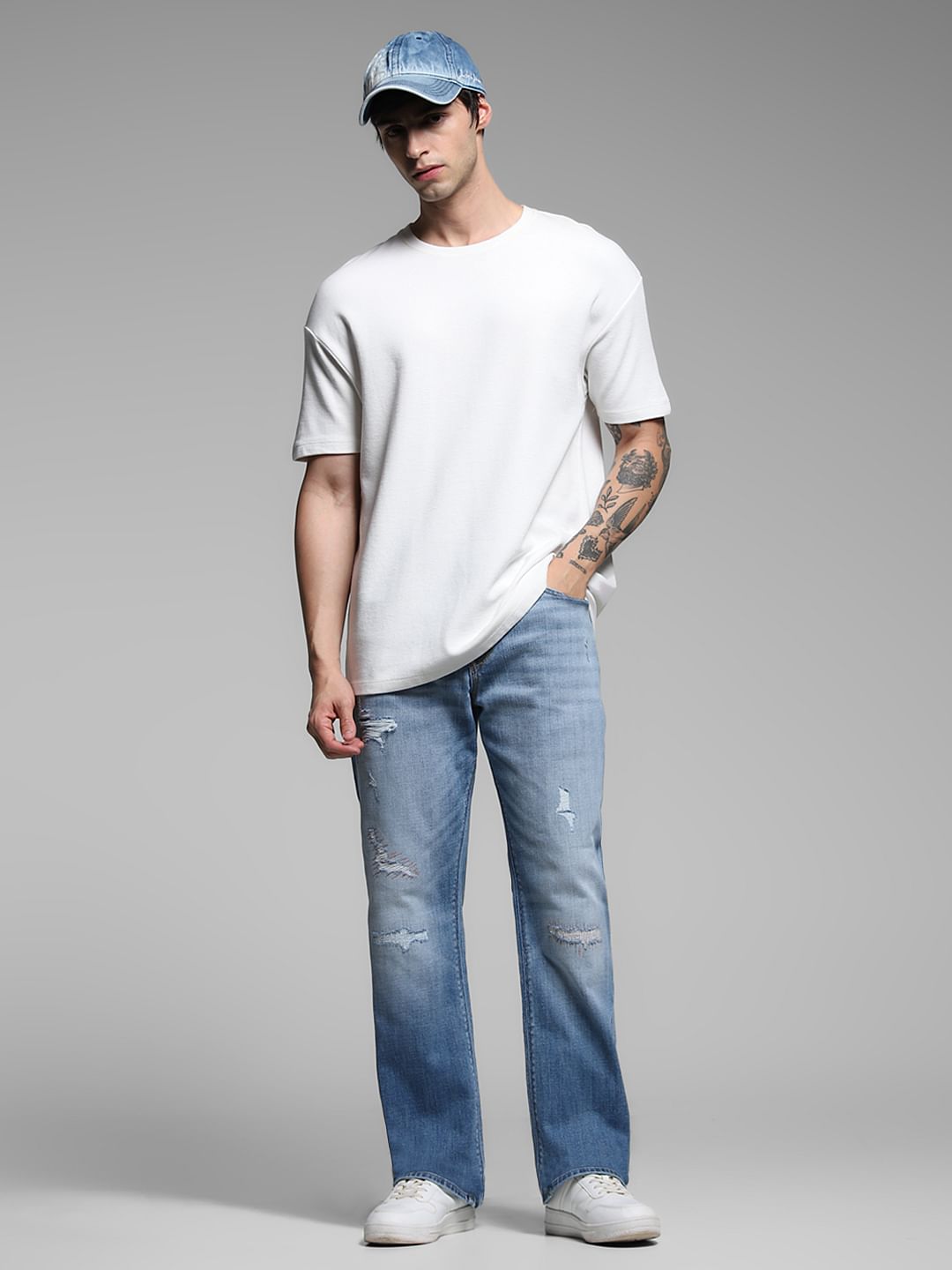 Light Blue High Rise Distressed Bootcut Jeans