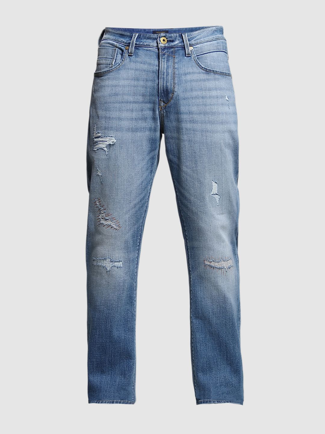 Light Blue High Rise Distressed Bootcut Jeans