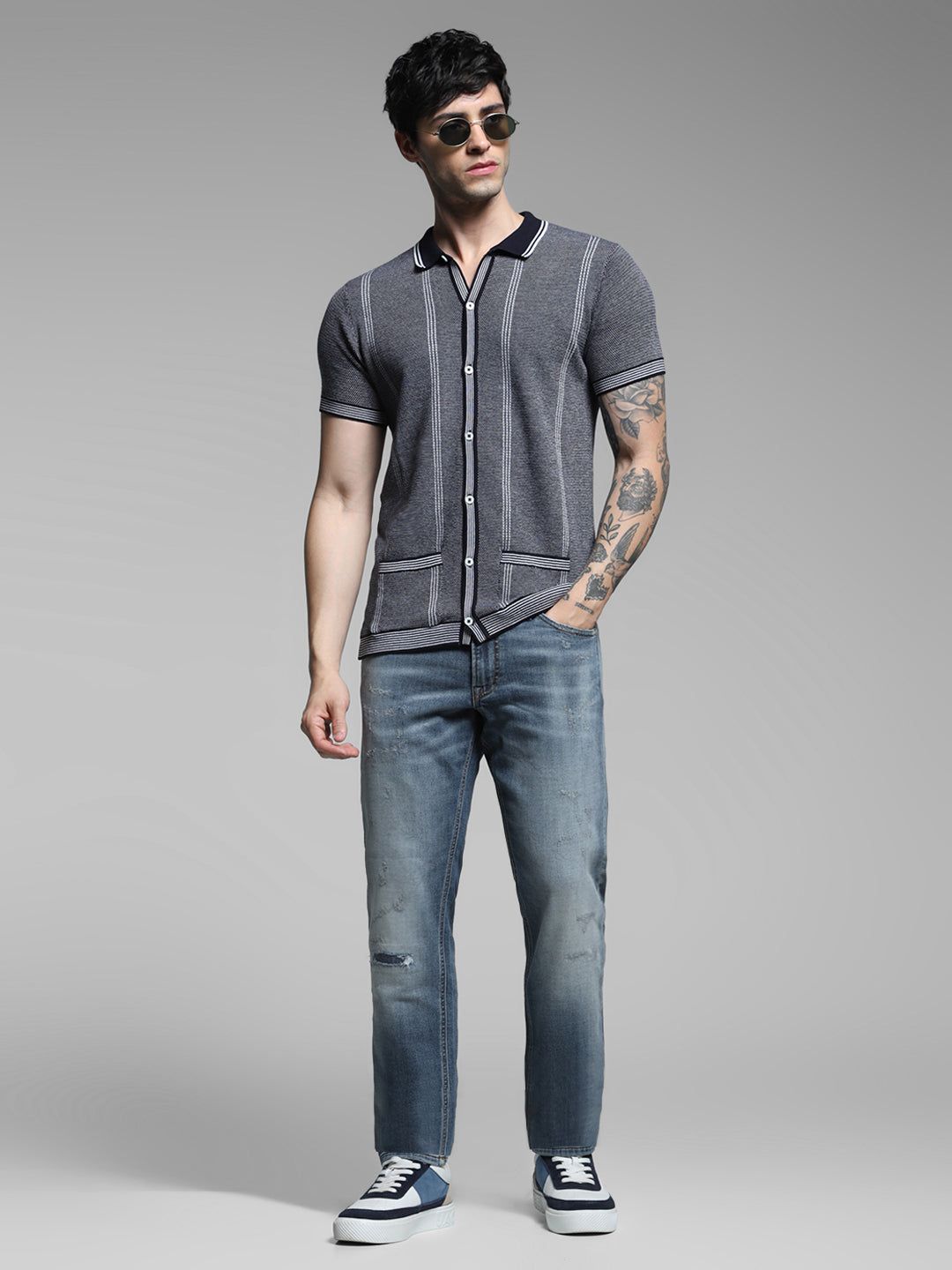 Men's Slim Fit Low Rise Distressed Blue Denim Jeans