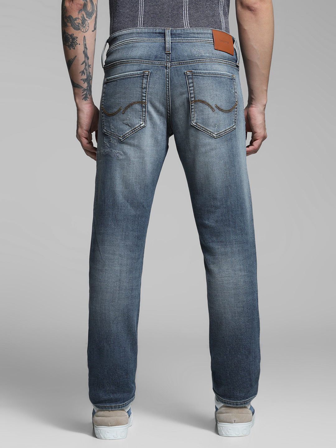 Men's Slim Fit Low Rise Distressed Blue Denim Jeans
