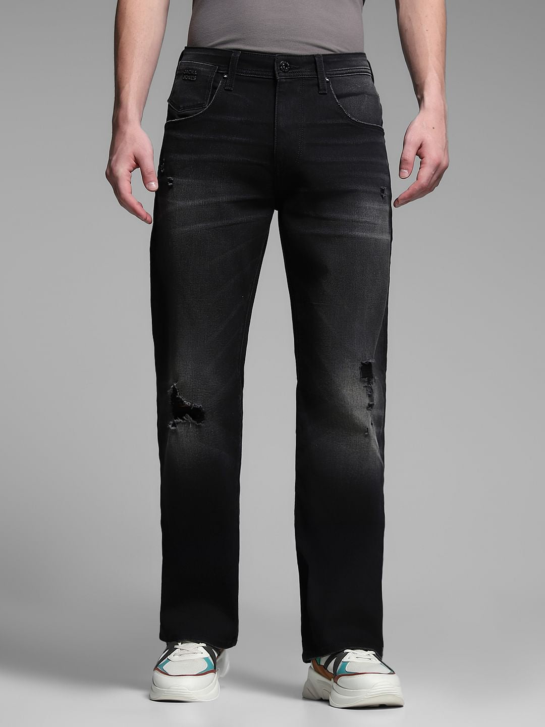 Black Distressed Cliff Bootcut Jeans