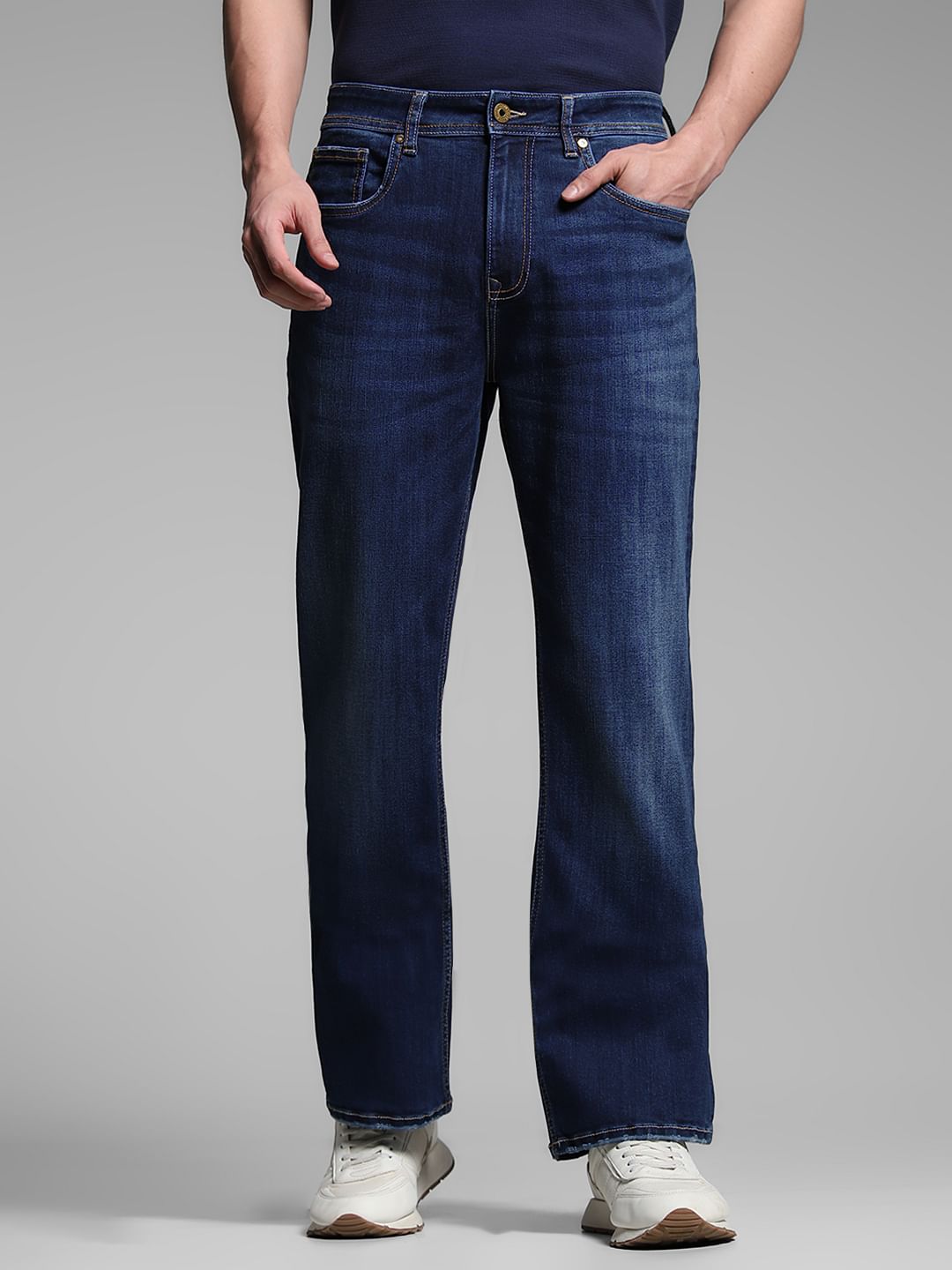 Dark Blue Mid Rise Cliff Bootcut Jeans