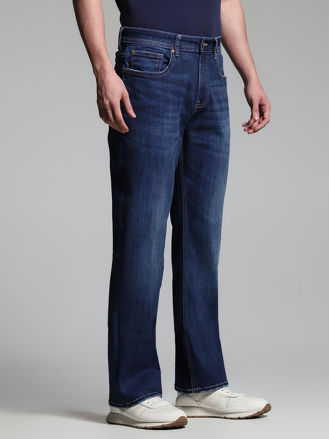 Dark Blue Mid Rise Cliff Bootcut Jeans