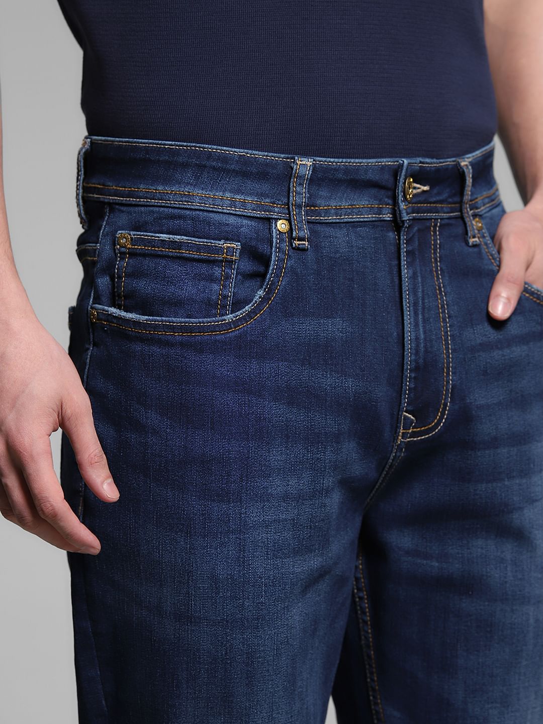 Dark Blue Mid Rise Cliff Bootcut Jeans