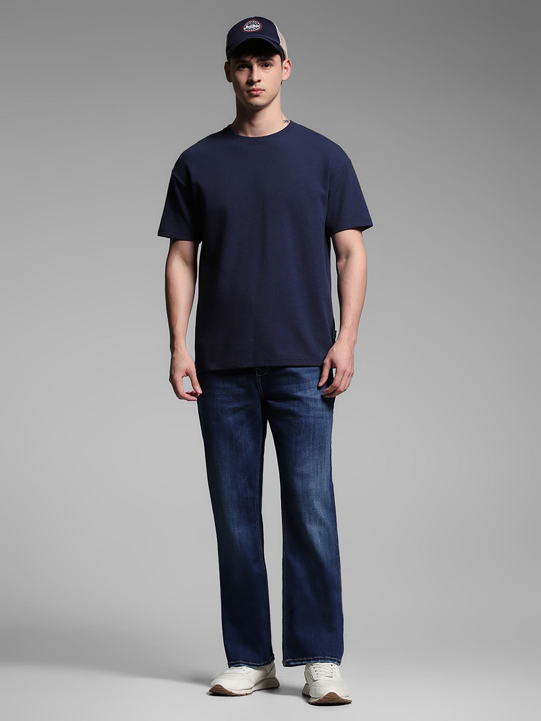 Dark Blue Mid Rise Cliff Bootcut Jeans