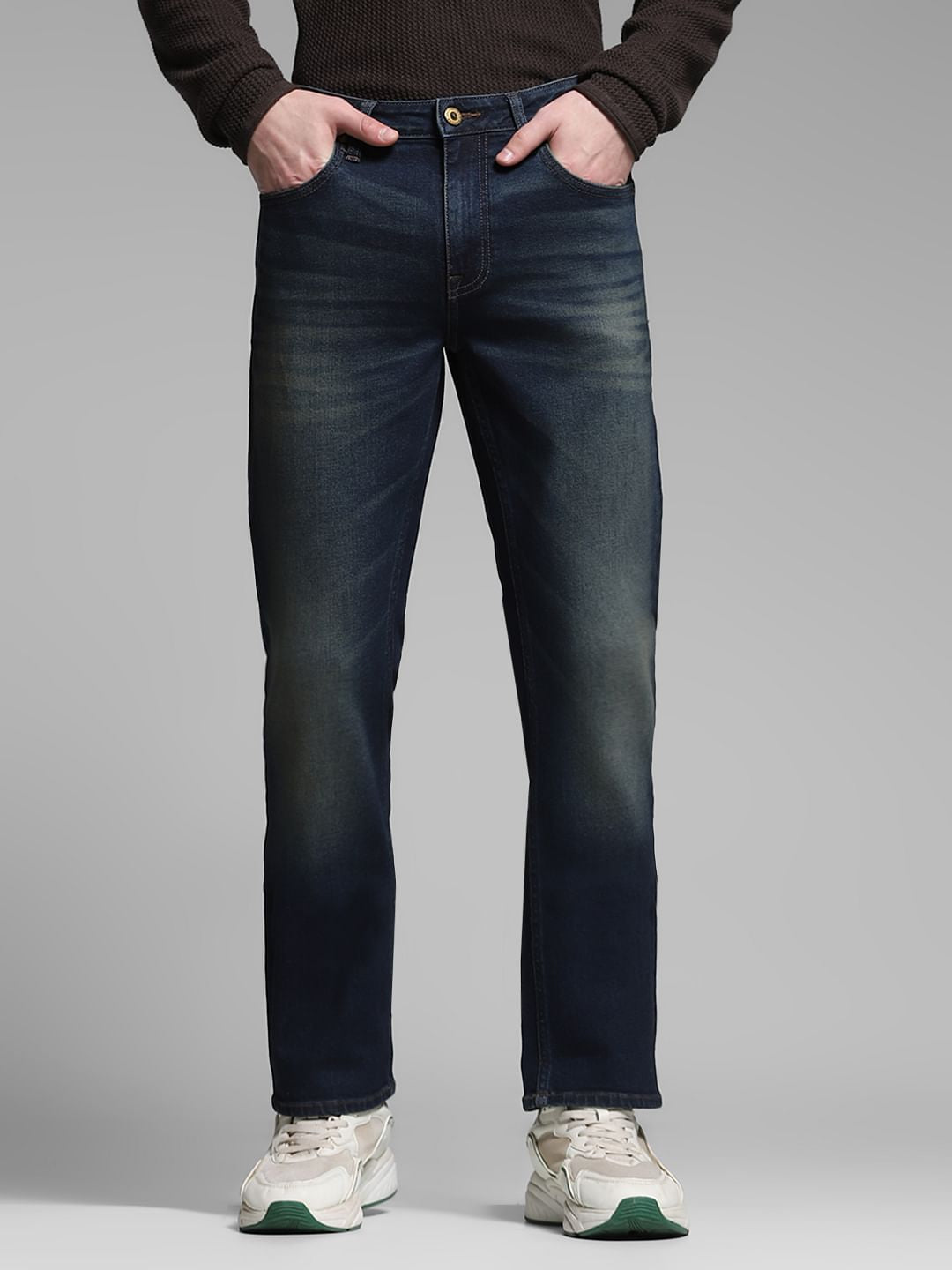 Dark Blue Low Rise Clark Regular Fit Jeans