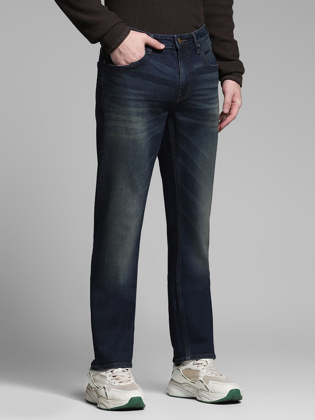 Dark Blue Low Rise Clark Regular Fit Jeans