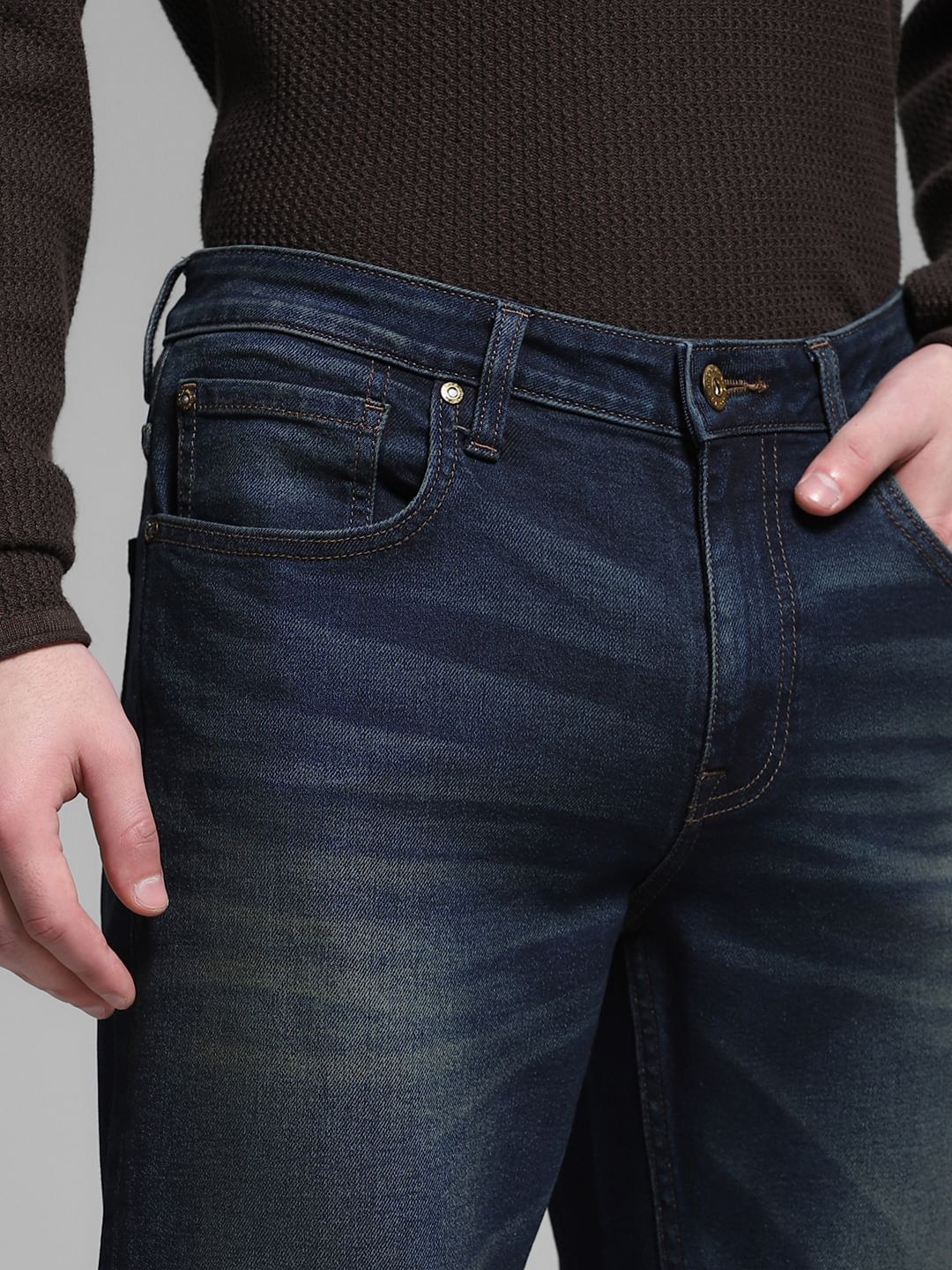 Dark Blue Low Rise Clark Regular Fit Jeans