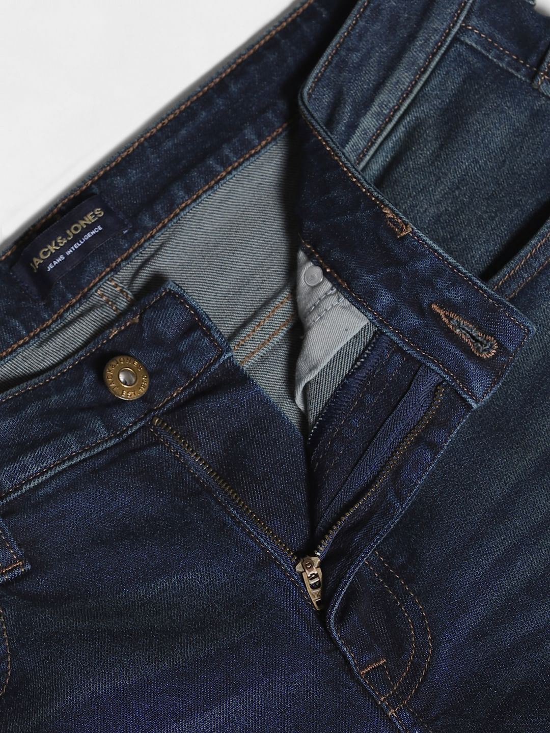 Dark Blue Low Rise Clark Regular Fit Jeans