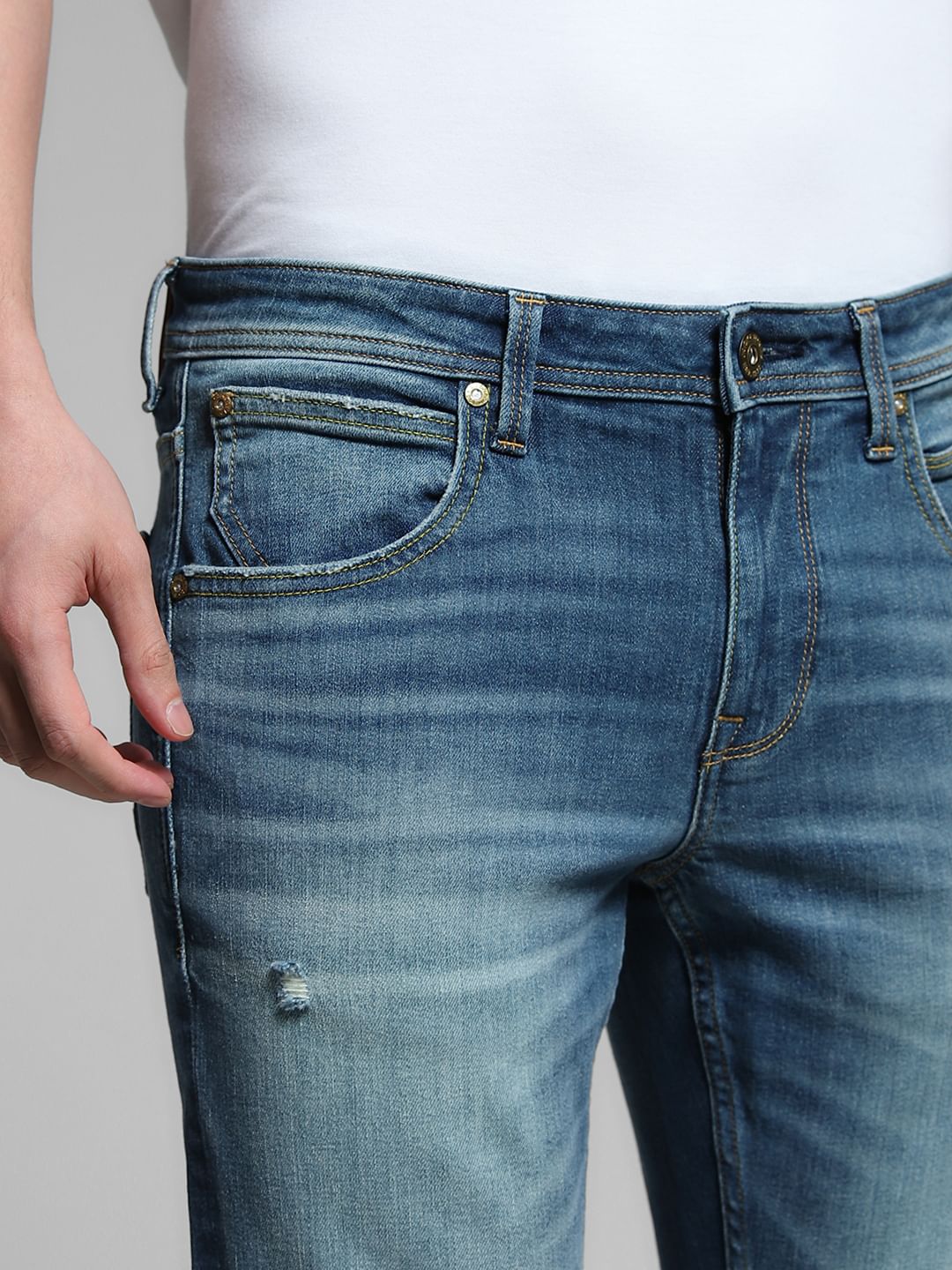 Blue Brak Slim Fit Cropped Jeans
