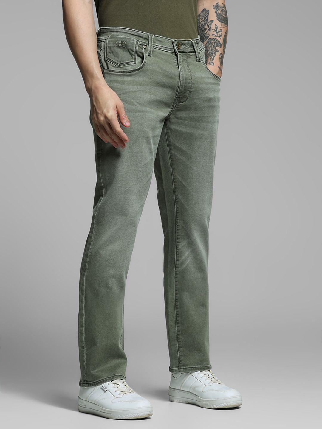 Olive Low Rise Clark Regular Fit Jeans