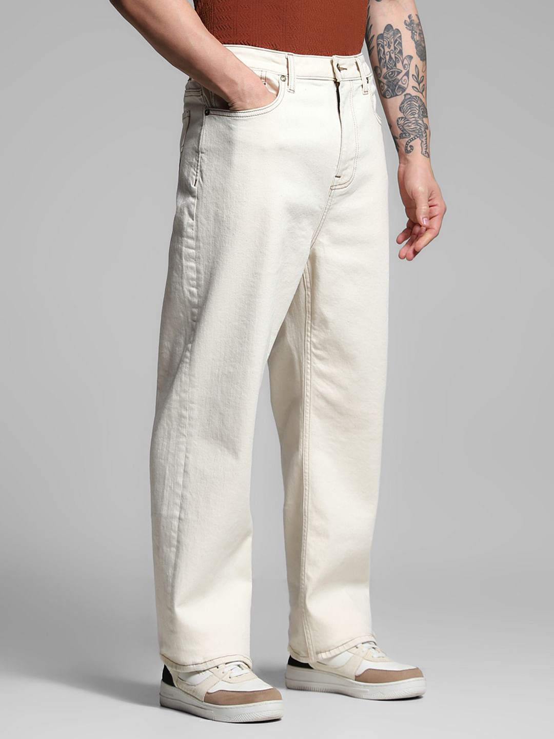 Ecru High Rise Dario Loose Fit Jeans