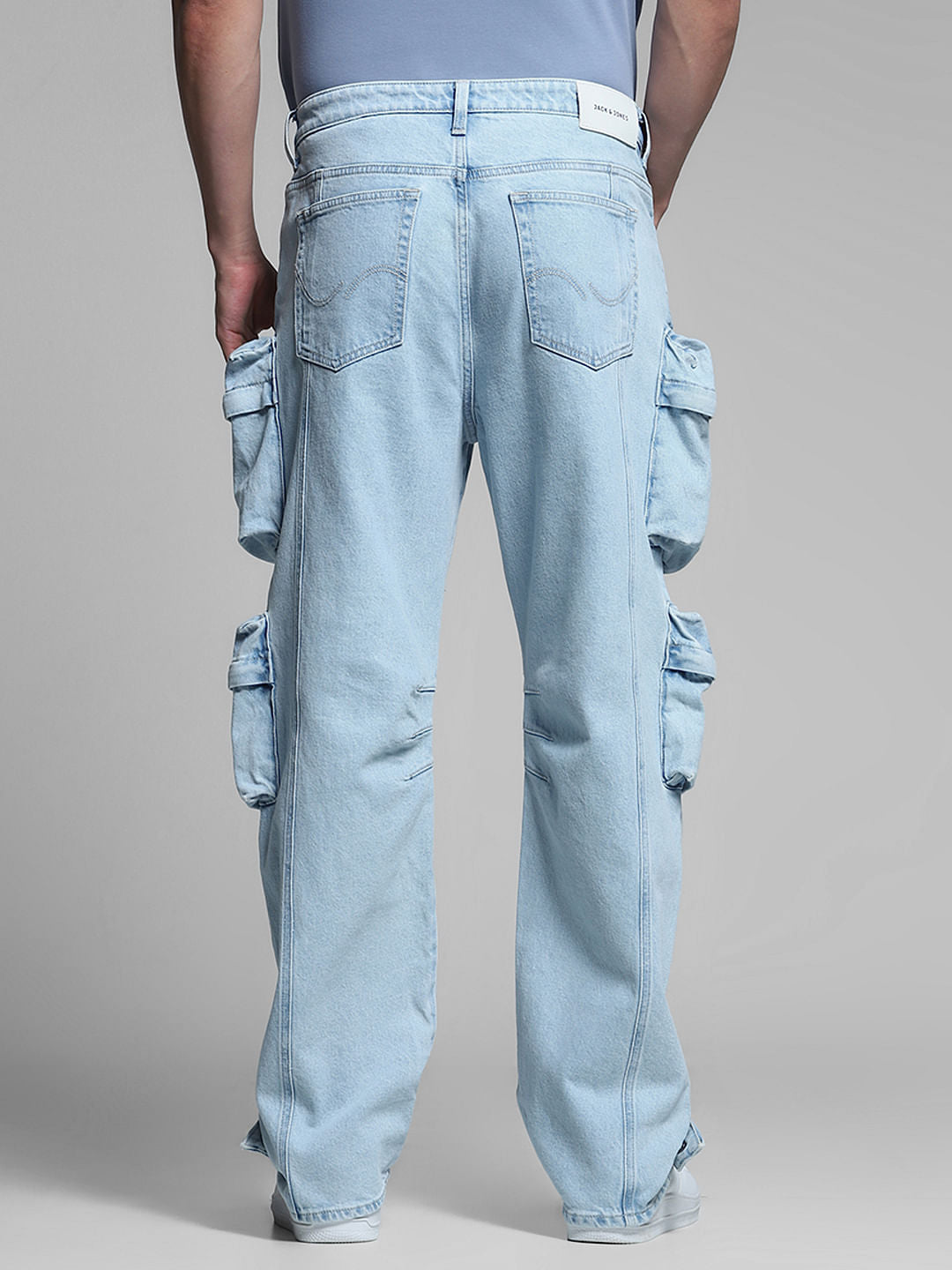 Light Blue Oversized Pockets Loose Fit Jeans