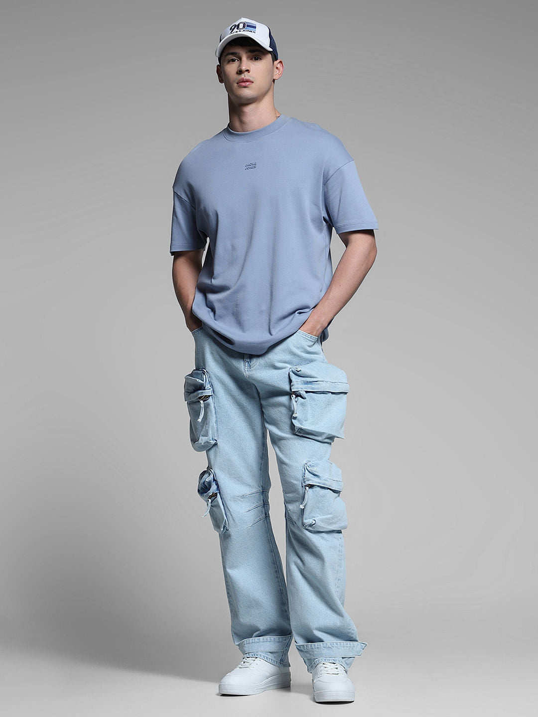 Light Blue Oversized Pockets Loose Fit Jeans